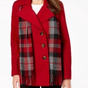 London Fog Red Wool Blend Pea Coat Jacket Classic Prep Petite Small PS